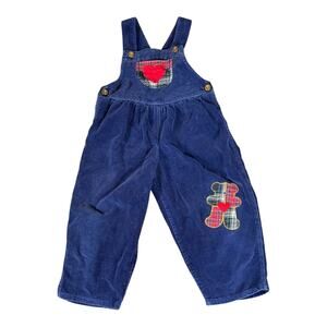 Vintage Sesame Street Toddler Blue Corduroy Bib Overalls Size 3T Bear & Heart